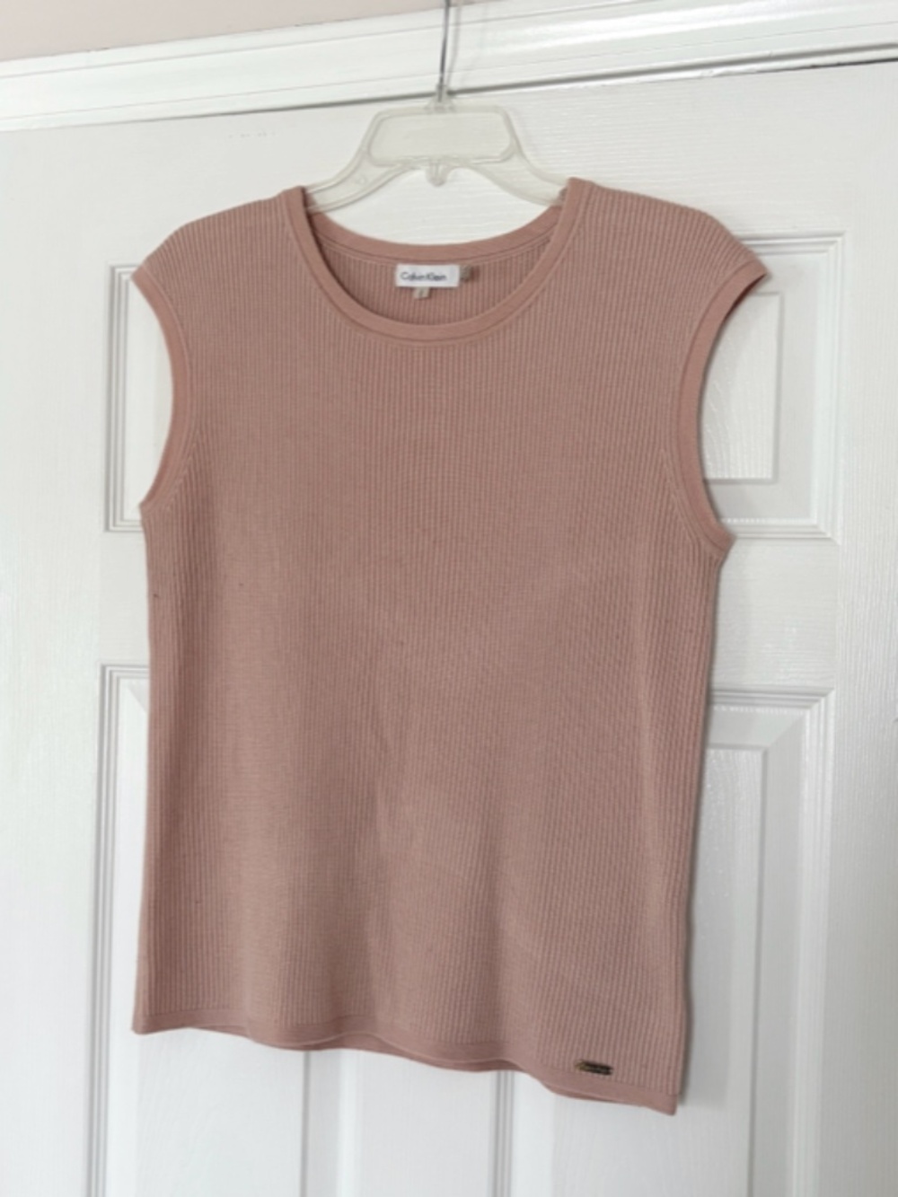 Calvin Klein Women's Size L Rose Pink Sleeveless Ribbed Knit Crew Neck Tank Top